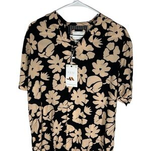 Denim & Flower Black Floral Button Up Viscose Shirt Men’s Size M